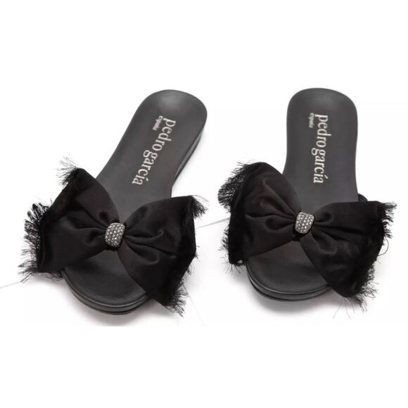 PEDRO GARCIA Sandal GARIELA BLACK SATIN BOW Slide Crystal  Size 39.5 / 9.5 - Picture 5 of 10